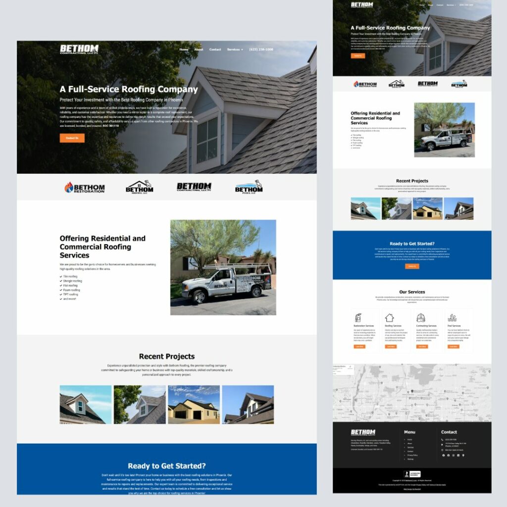 Example of a custom built website for roofers — Bethom AZ
