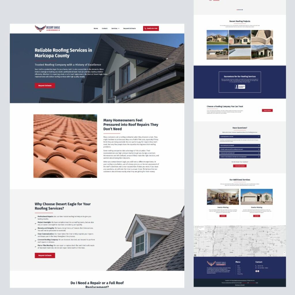Another example of a custom website for roofers — Desert Eagle Home Improvements
